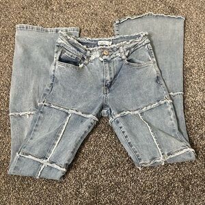 Distressed Raw Seam Detail Lightwash Blue Jeans Flare Bell Bottom Hippie 70s Ind